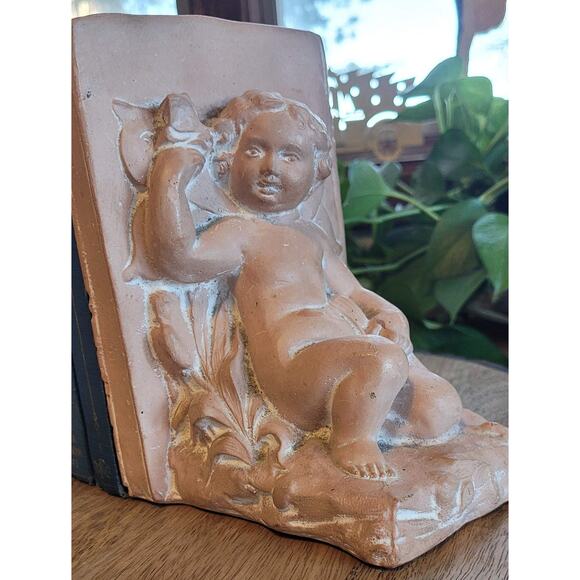 Angel Terra Cotta Book Ends | Angelic Cherub Bookends | Vintage Bookends - Picture 1 of 10